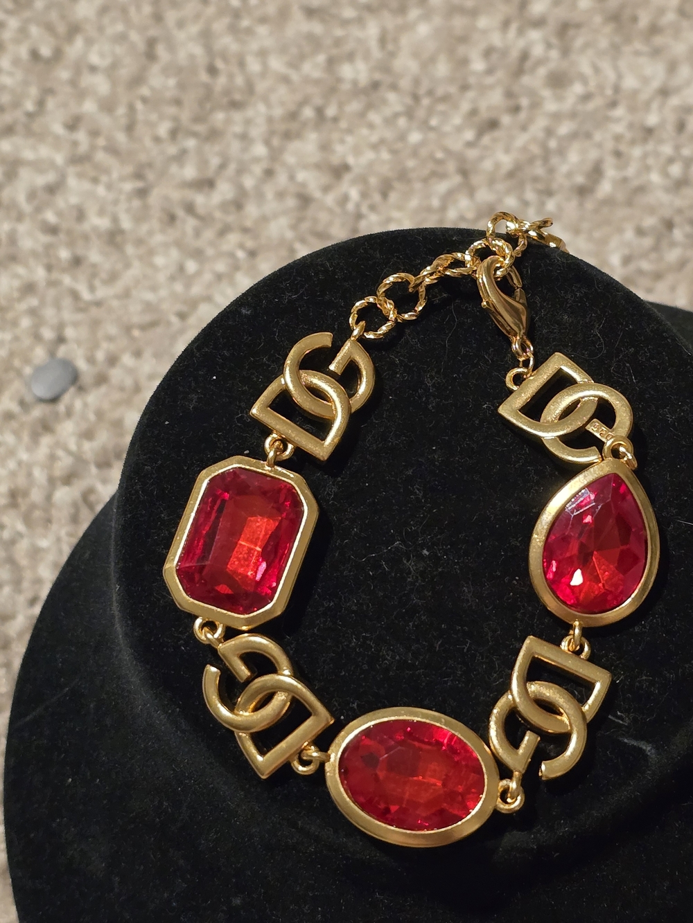 D&G Gold-Tone Bracelet with Red Gemstone Links - Picture 4 of 13